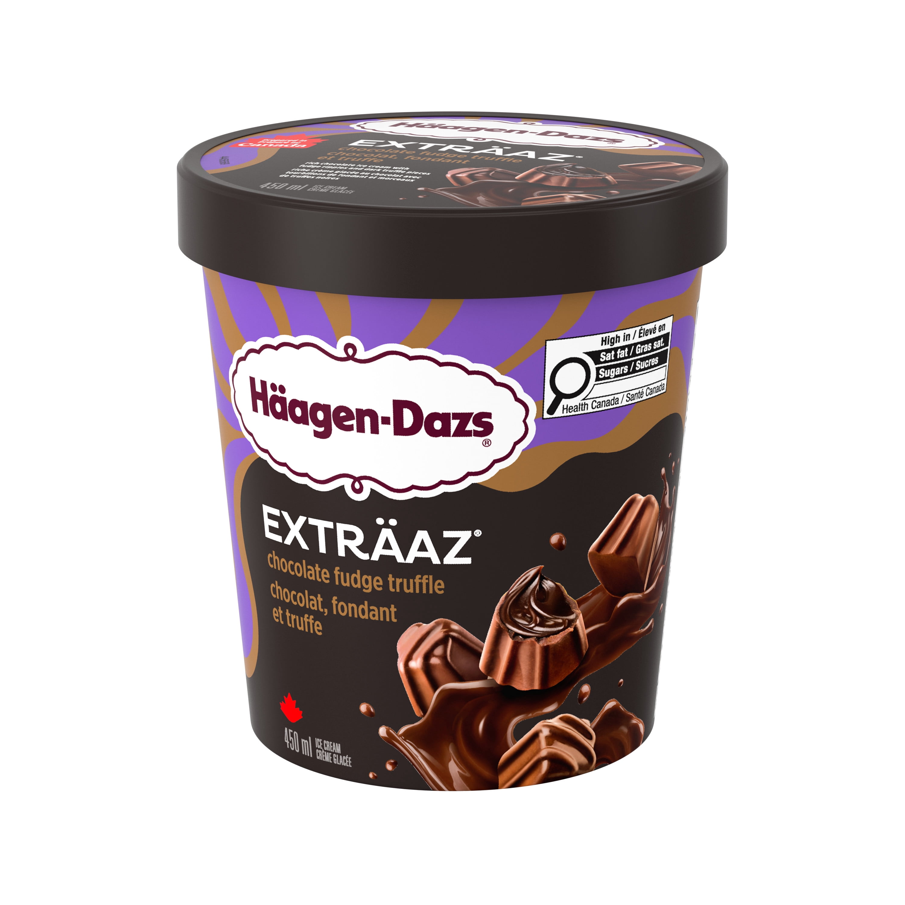 HAAGEN-DAZS Crème glacée EXTRÄAZ Chocolat, fondant et truffe, rubans de fondant, morceaux de truffe 450 ml