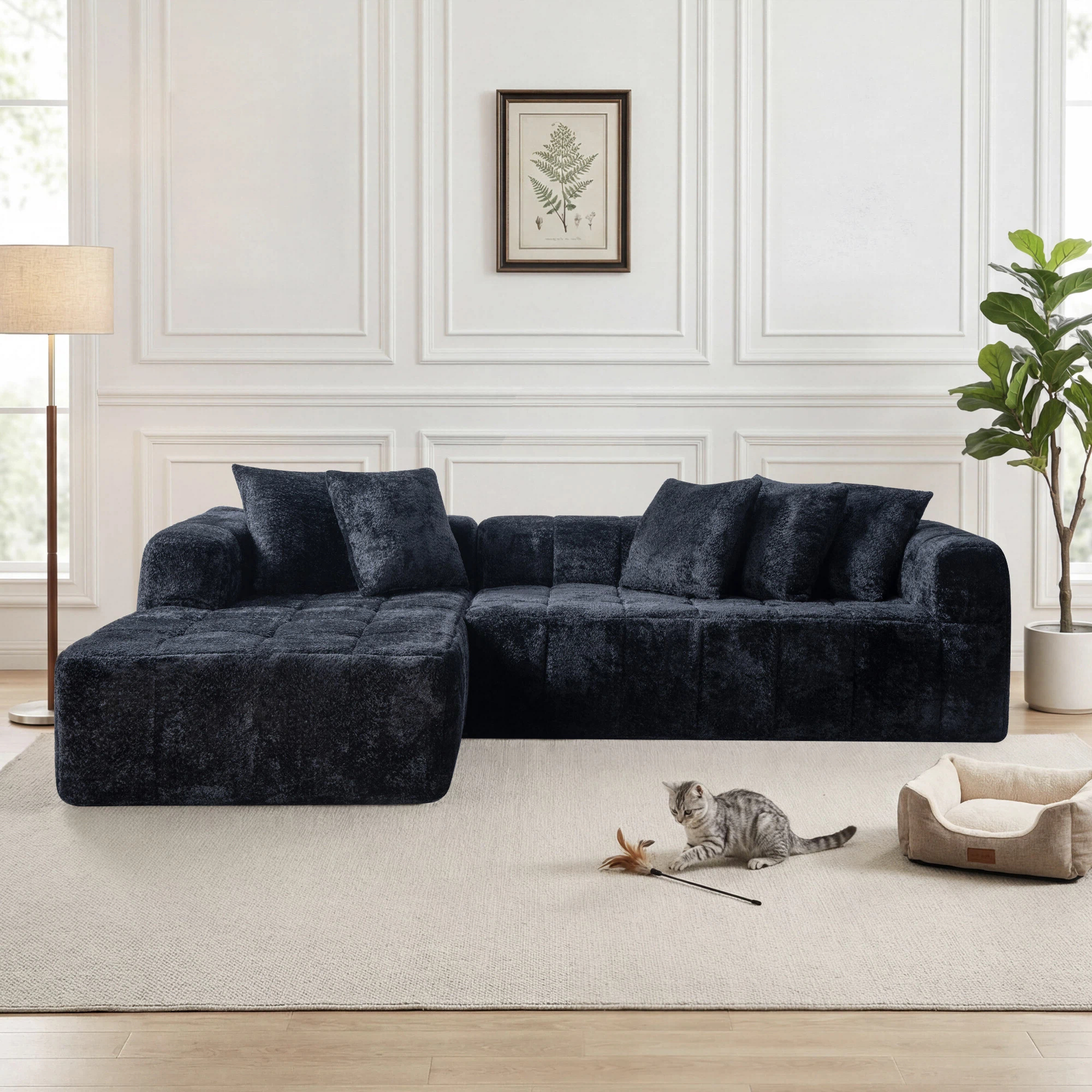 Noble House 107.9" Cloud Modular Sectional Sofa,L-Shape Chaise with Deep Seat for Living Room Bedroom,Black