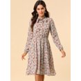 thumbnail image 2 of INSPIRE CHIC Robe Ceinturée à Imprimé Floral Vintage en Mousseline à Manches Longues à Col Noué pour Femme, 2 of 6