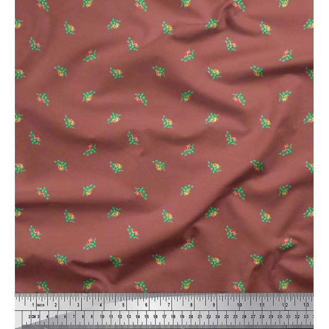 Soimoi Poly Georgette Fabric Leaves & Buds Floral Decor Fabric Printed Yard 42 Inch Wide