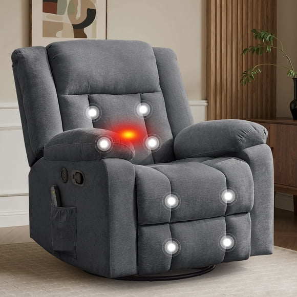YSICK Swivel Rocker Recliner Chair with USB Ports Chenille for Living Room,Grey