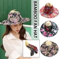 thumbnail image 2 of Bamboo Foldable Hand Fan Sun Hat Foldable Bamboo Fan For Traveling Outdoor N0W1, 2 of 9
