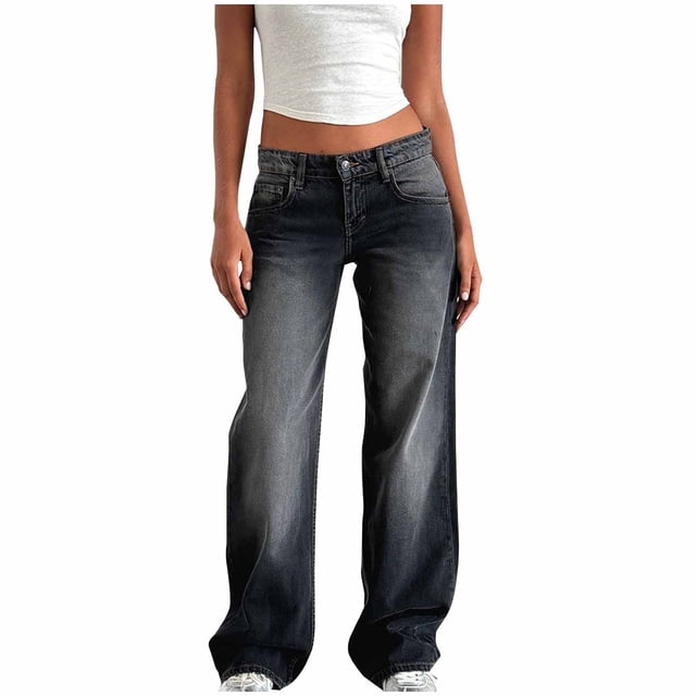 Women's Casual Solid Color Button-Front Jeans with Zipper Pockets for Everyday Wear