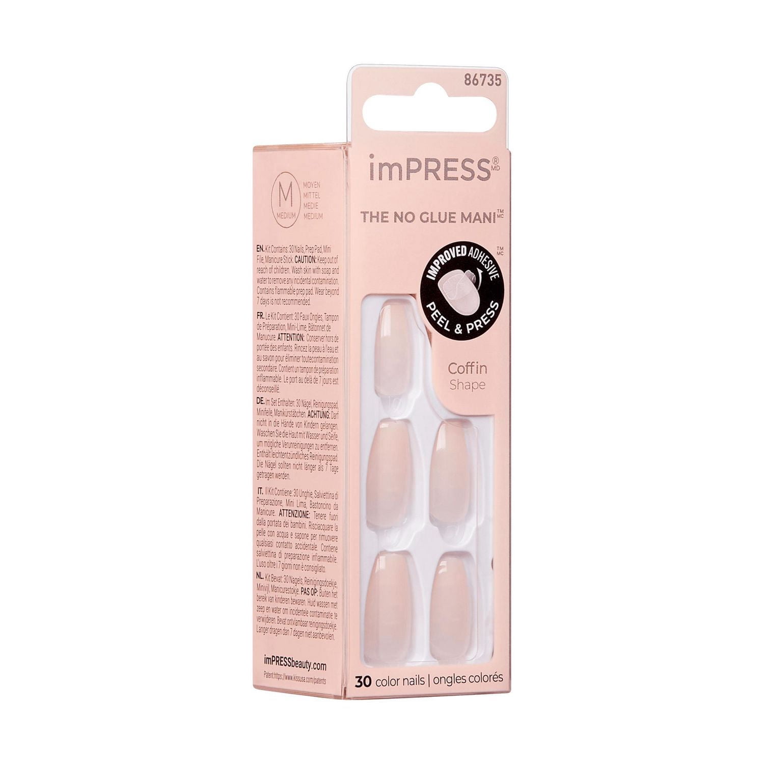 KISS ImPRESS Couleur - Ongles Artificiels, Forme Cercueil Moyen