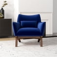 thumbnail image 4 of Fauteuil à Accoudoirs Rembourré en Velours à Dossier Fixe de Style Mi-Siècle Gatsby, Bleu, 4 of 7