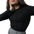 thumbnail image 1 of Hauts Slim Printemps Automne pour Femmes Couleur Unie Manches Longues Col Mi-Haut Blouse Côtelée, 1 of 2