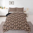 thumbnail image 1 of Erosebridal Geometry Bedding Twin Comforter Set for Teens, Brown Comforter Sets Twin Size, Rectangle Checkered Reversible Down Comforter, Super Cozy Bedroom Decoration, 2pcs, 1 of 8