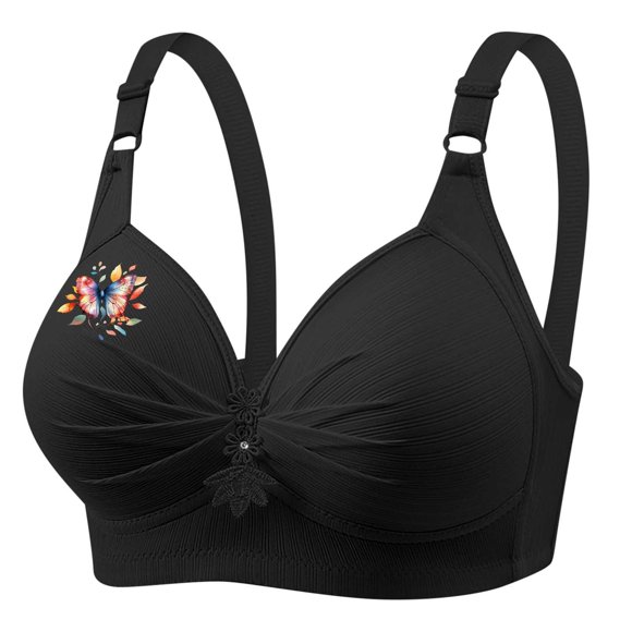 FAVIPT Wireless Bra Women Floral Print Bralettes Push Up Comfort Soft Underwear Breathable Everyday Senior Bra 2025 Black,XXXXL