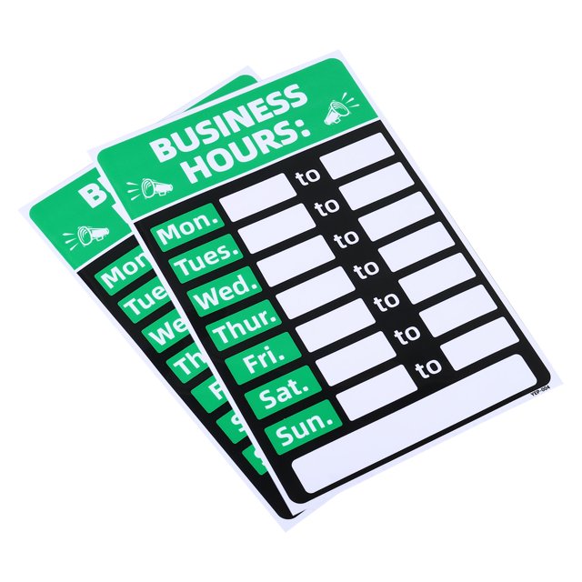 Unique Bargains Panneau d'Heure d'Affaires en PVC Autocollant d'Heure de Fonctionnement Vert, Lot de 2