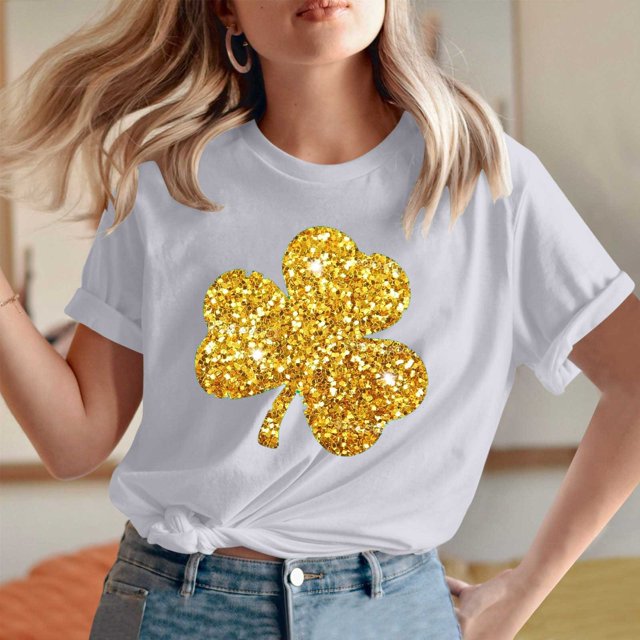 Meichang Chemises Porte-Bonheur pour Femmes T-Shirts de la Saint-Patrick T-Shirts Graphiques Trèfle T-Shirts de Fête Col Rond Hauts Irlandais Porte-Bonheur T-Shirts Décontractés à Manches Courtes Liquidation de Printemps