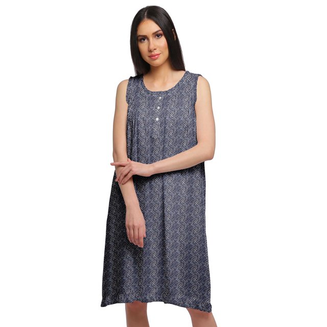 Moomaya Robe de Nuit Trapèze pour Femme à Col Rond Sans Manches en Coton Imprimé