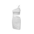 thumbnail image 4 of Bigersell Robes Trapèze pour Femmes Couleur Unie Design Mode Moulant à Cordon Robe Courte à une Épaule Robe T-Shirt pour Femmes Style 20459, Robes Maxi pour Femme Blanc G, 4 of 4