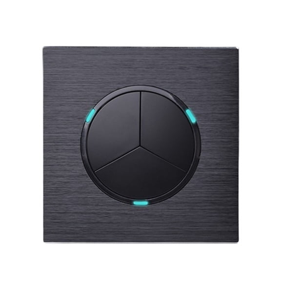 3 Gang 2 Way Random Click On / Off Passage Wall Light Switch Switched LED Indicator Black / Silver Grey Aluminum Panel ,Trusted and Reliable
