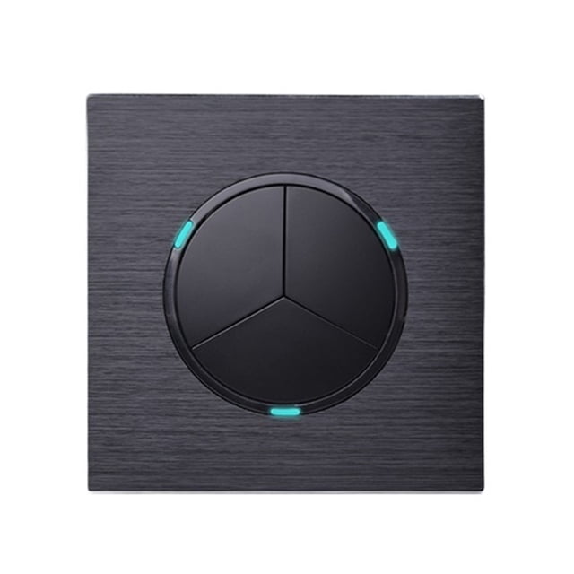 3 Gang 2 Way Random Click On / Off Passage Wall Light Switch Switched LED Indicator Black / Silver Grey Aluminum Panel ,Trusted and Reliable