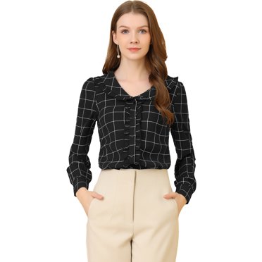 INSPIRE CHIC Women's Cute Collar Plaid Blouse Long Sleeve Button-Down Shirts