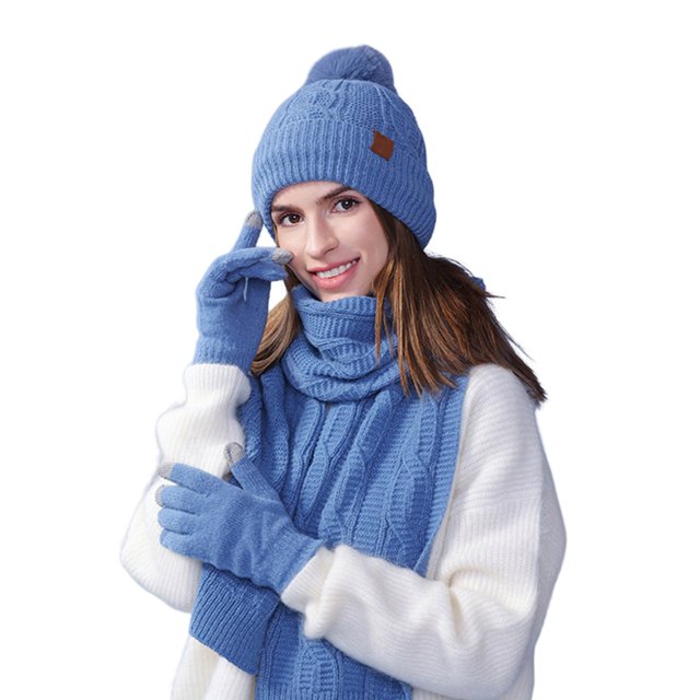 GDREDA Ensemble à la Mode pour Bébé d'Extérieur : Tuque, Foulard et Gants Chauds - Accessoires Trois Pièces pour Temps Froid Bleu, Taille Unique