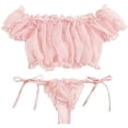 thumbnail image 1 of xiaxaixu Womens Bra and Tong Lingerie Set Two Piece Tie Ruffle Trim Homewear, 1 of 2