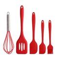 thumbnail image 2 of Lot de 5 spatules, ustensiles de cuisine en silicone résistant à la chaleur, résistant aux bâtons, fouet en silicone, brosse à huile, spatule pour la cuisson, la fabrication de gâteaux, rouge, 2 of 14