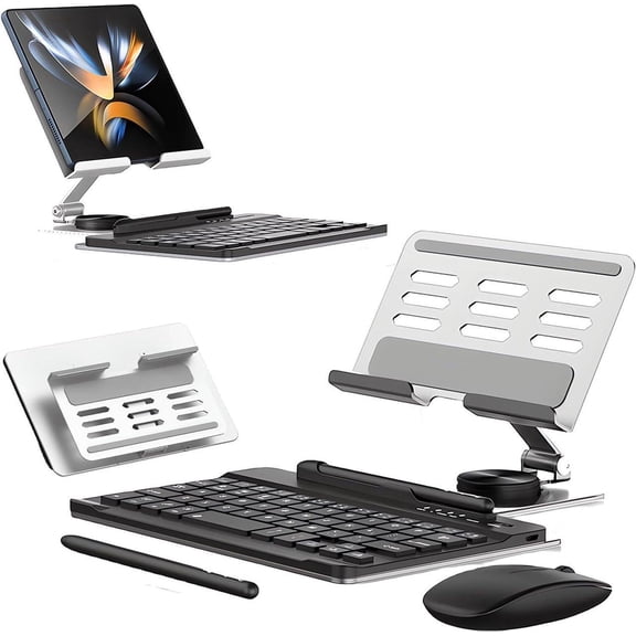 for Samsung Galaxy Z Fold 6 5 4 Stand and Keyboard Mouse, Portable Detachable Bluetooth Keyboard, Foldable Adjustable Tablet Stand Holder for Desk, with Wireless Mouse and Pen