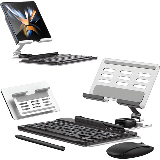 for Samsung Galaxy Z Fold 6 5 4 Stand and Keyboard Mouse, Portable Detachable Bluetooth Keyboard, Foldable Adjustable Tablet Stand Holder for Desk, with Wireless Mouse and Pen