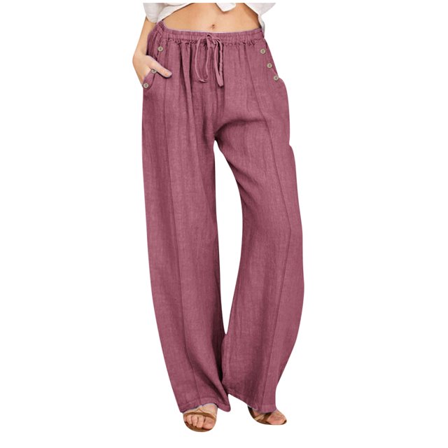 VEKDONE Pantalon Long en Lin pour Femmes Rouge TG