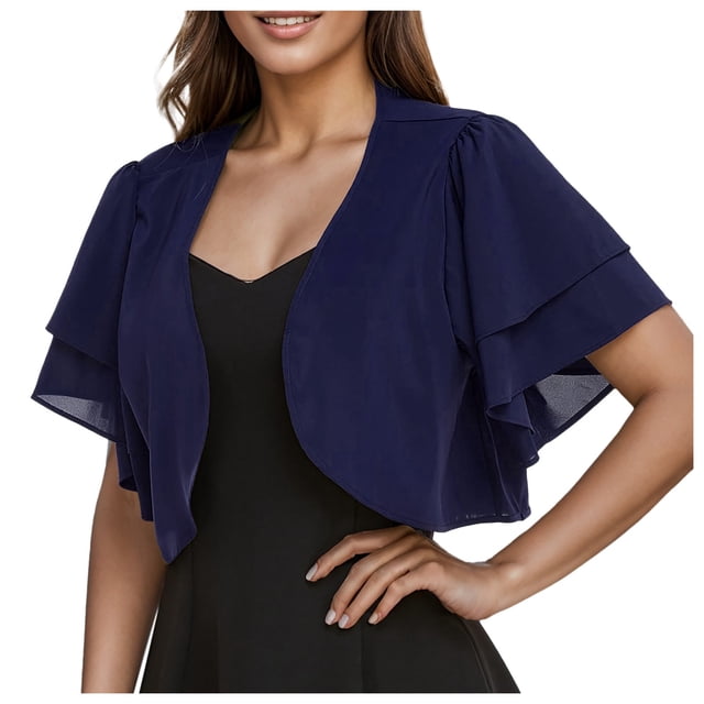 Kcodviy Women Solid Short Sleeve Cardigan Sweater Knit Cropped Bolero Open Front Duster Sweater Cardigan Chiffon Cardigan