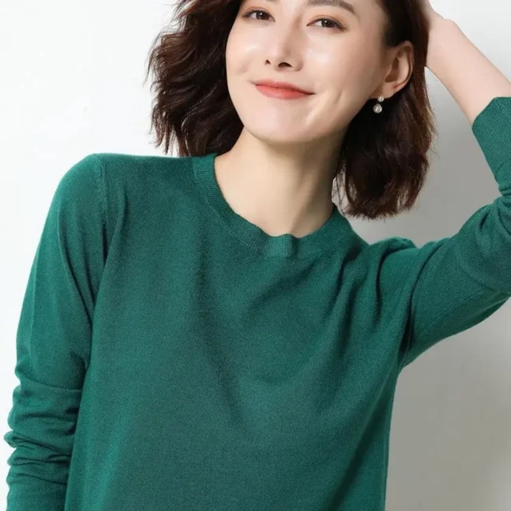 LNGOOR Chandail pour Femmes 2024 Col Rond Manches Longues Automne Hiver Pulls Mode Chandails Coréens Chandails de Base Chandails Ajustés en Tricot Chandails
