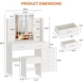 thumbnail image 2 of Vanity Desk with 6 Drawers & Charging Station, Makeup Vanity Set with Adjustable Mirror Lights, Stool & Shelves, 2 of 7