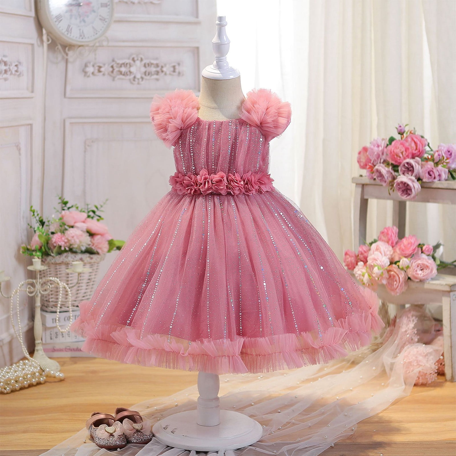 EGNMCR Robes de Soirée pour Femmes, Robes Formelles pour Femmes, Robes de Cocktail pour Femmes Mignonnes et Douces Robe pour Enfants Robe en Tulle à Paillettes Robe de Fille Fête d'Anniversaire Robe de Princesse pour Fille Robe pour Filles