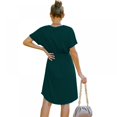 thumbnail image 4 of Women Mini Dress High Waist Short Sleeve Basic Flowy Dress Loose Fit V Neck Solid Color Belted Party Dress, 4 of 9
