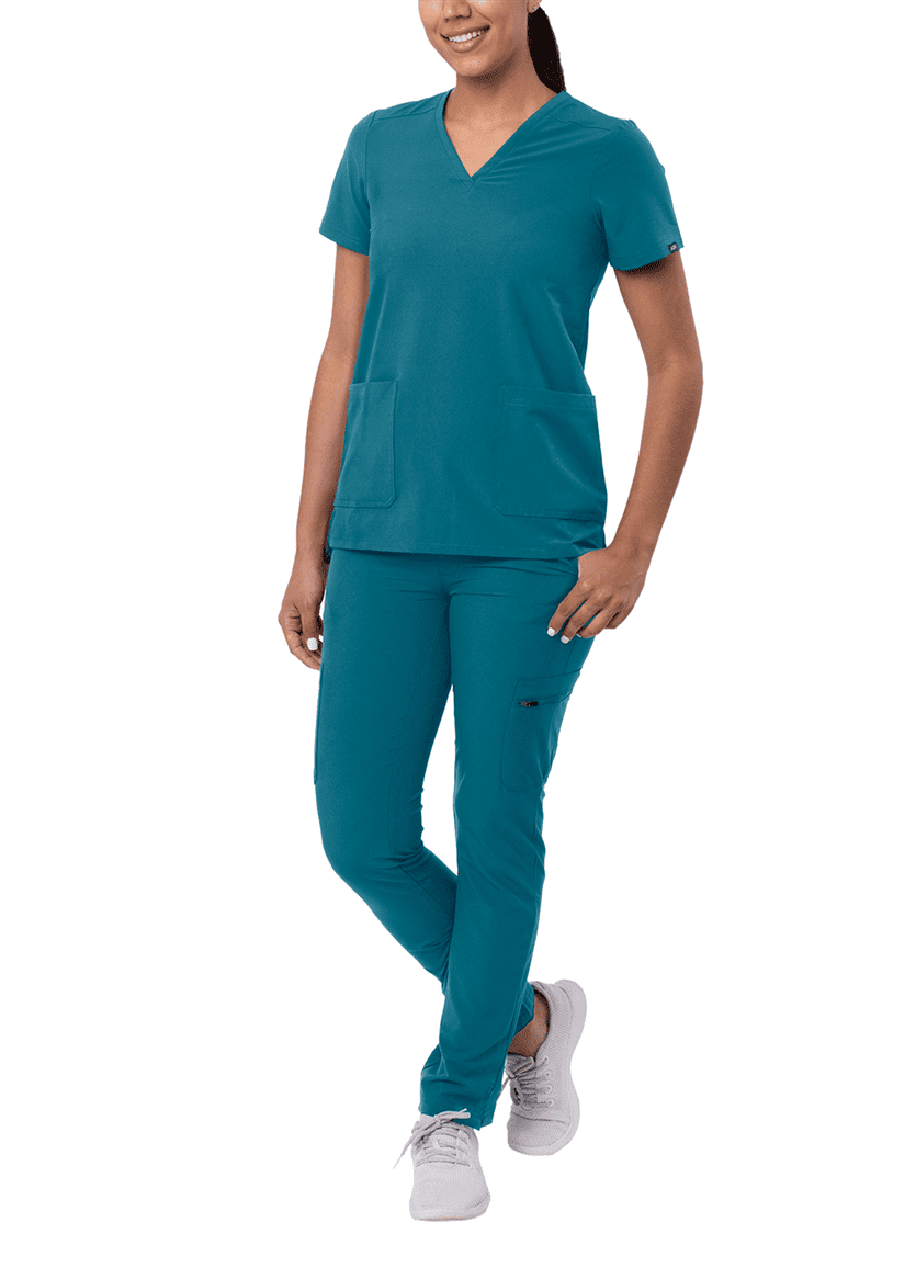 Adar Addition Go-Basic Scrub Set For Women - Slim V-Neck Scrub Top & Skinny Cargo Scrub Pants