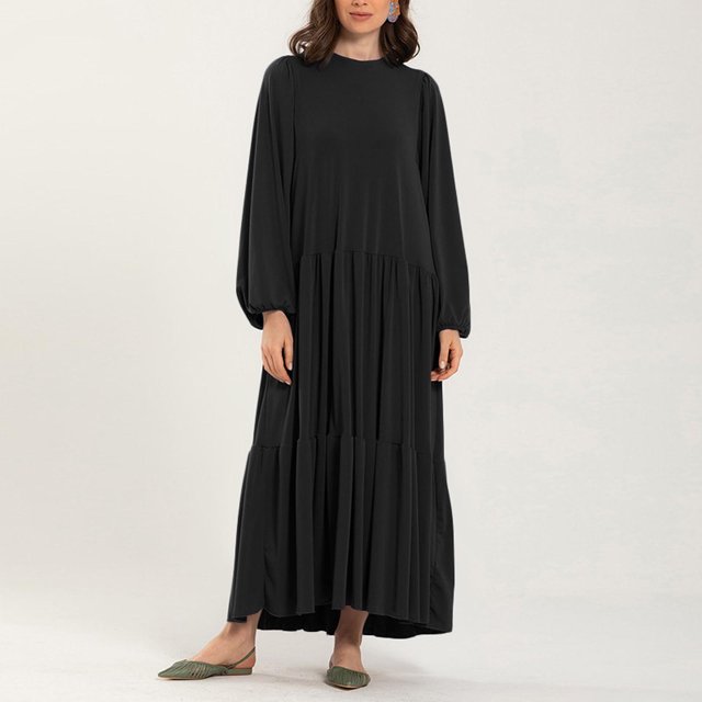 Gspmoly Robes Décontractées pour Femmes, Robe Décontractée Grande Taille pour Femmes à Col Montant, Couleur Unie, Manches Longues, Hiver Automne, Basique, Maxi Longue Décontractée, Robe Quotidienne de Vacances, Robes d'Été pour Femmes, Offres Hebdomadaires