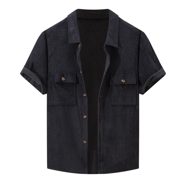 Summer Men's Heavy Design Corduroy Jacquard Short Sleeve Shirt - Christmas Pattern, Linen Fabric, Suitable for Daily/Work Wear