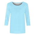 thumbnail image 5 of Hauts à Manches 3/4 pour Femmes Été Mode pour Femmes T-shirt Uni Mi-Long Blouse à Manches 3/4 Col Rond Hauts Décontractés Hauts de Sortie pour Femmes Aguichant en Liquidation, 5 of 5