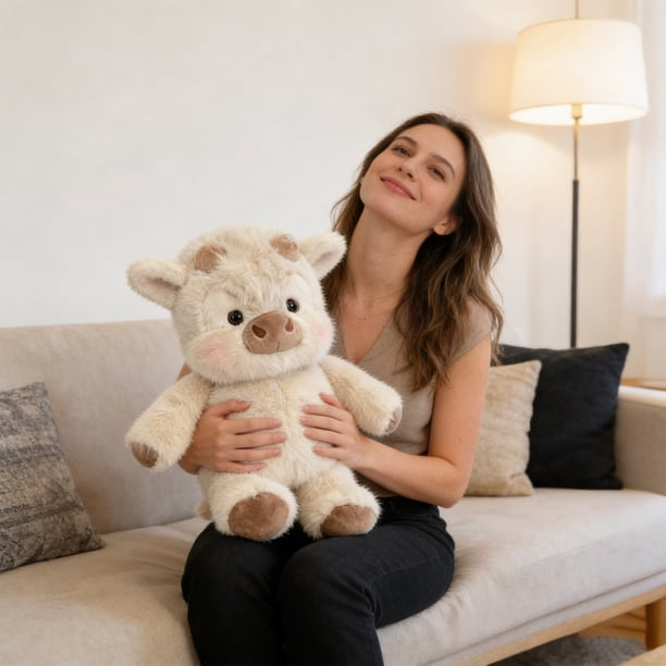 Jouet en Peluche Doux Vache Highland, Adorable Vache Poilue en Course Animal en Peluche pour Soulager le Stress Soutien Émotionnel Peluche
