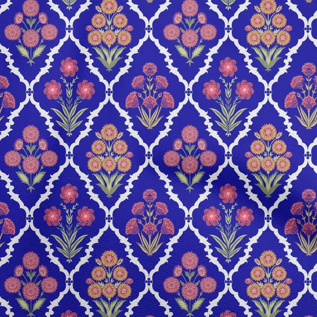 oneOone Rayon Royal Blue Fabric Asian Floral Craft Projects Decor Fabric Printed By The Yard 56 Inch Wide