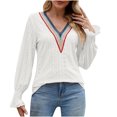 thumbnail image 1 of CEHVOM T-shirt Mode Femme Col en V Manches Longues Ample Liquidation, 1 of 5