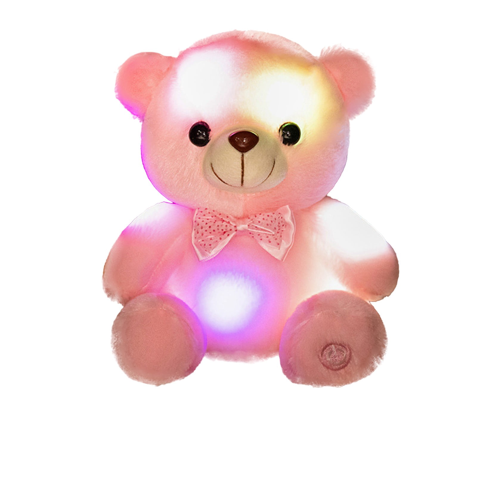 Pink Glowing Color Changing Bear Plush Toy Soft Stuffed Animal With Ribbon Bow Tie Cute Fluffy Teddy Bear Doll Gift For Kids Boys Girls Birthday Holiday 7.8 Inches