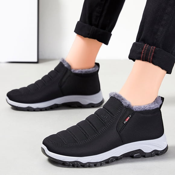 YOUSNH Fashion Winter Men Snow Boots Flat Bottom Non Slip Waterproof Solid Color Plush Warm and Comfortable Shoes Men Black 10.5