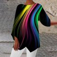 thumbnail image 2 of Pompotops Mode Femmes Imprimé T-shirt Mi-Longueur Manches 3/4 Blouse Col Rond Casual Tops Dégagement, 2 of 5