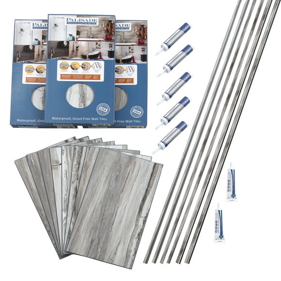 Palisade Trousse d'Entour de Douche et de Baignoire en Carreaux 25,6 Po x 14,8 Po, Granite à Persiennes
