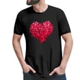 thumbnail image 3 of Chandails des Fêtes pour Couples Assortis Saint-Valentin Légers Mode Cœur Imprimé Col Rond Décontracté Manches Courtes Tunique T-Shirt Confortable Doux Respirant Blouse Tee pour Lui et Elle Noir TG, 3 of 6