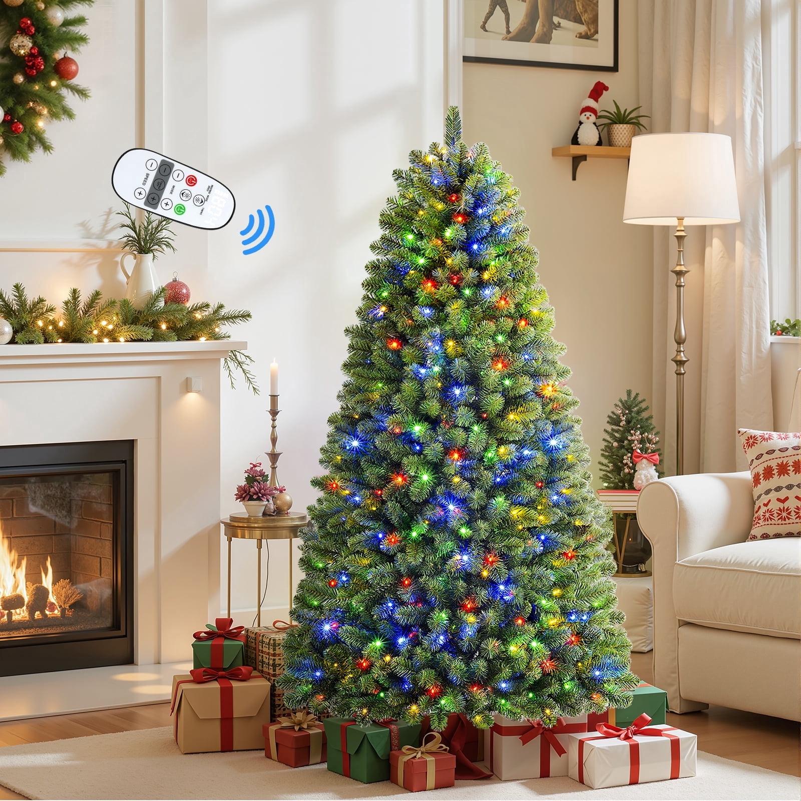 Lolsea 6.5ft Pre-Lit Premium Artificial Hinged Christmas Tree w/ Warm ...