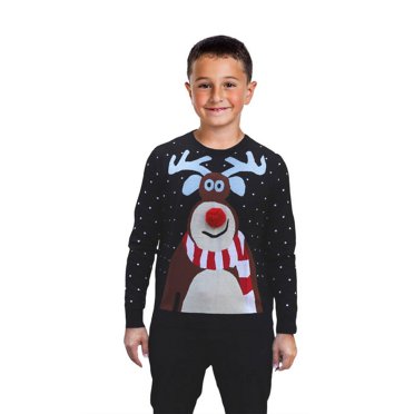 Boy Nosy Reindeer Christmas Sweater Boy's Ugly Christmas Sweater