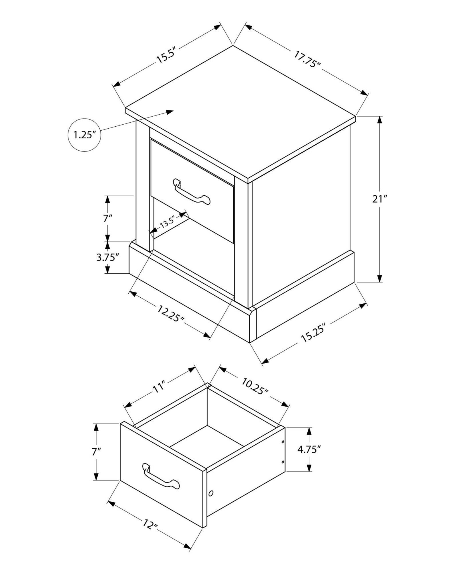 Monarch Specialties - Table D'Appoint, 21"H, Bout, Table D'Appoint, Tiroir De Rangement, Table De Nuit, Lampe, Salon, Chambre À Coucher, Stratifié Chêne Brun Foncé, Transitionnel
