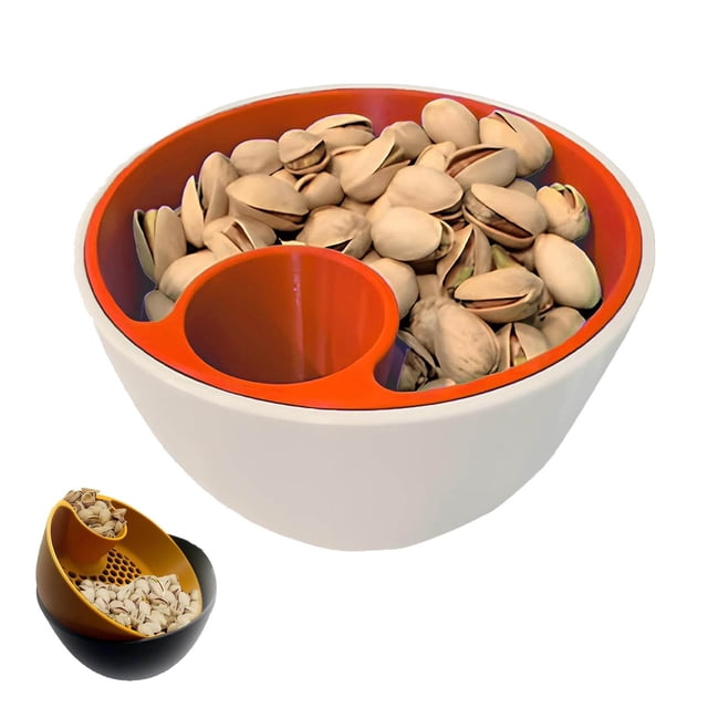 Pistachio Bowl Set with Storage Holder and Double Dish Snack Serving Bowl for Pistachios Edamame Cherries Popcorn Fruits with Separated Compartment and Practical Display