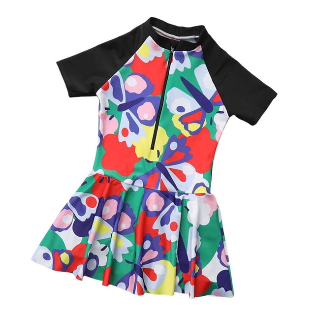 Sunnyoo Robe de Bain Maillot Dermoprotecteur pour Filles à Manches Courtes, Graphique, Séchage Rapide