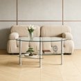 thumbnail image 1 of Oval Coffee Table Modern, 3-Tier Transparent Glass & Stainless Steel Legs, Contemporary Living Room Center Tea Table with Elegant Design, 1 of 8
