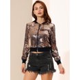 thumbnail image 2 of INSPIRE CHIC Blouson Bomber Court à Paillettes pour Femme, Manches Longues, Fermeture Éclair, Fête, Or m, 2 of 6