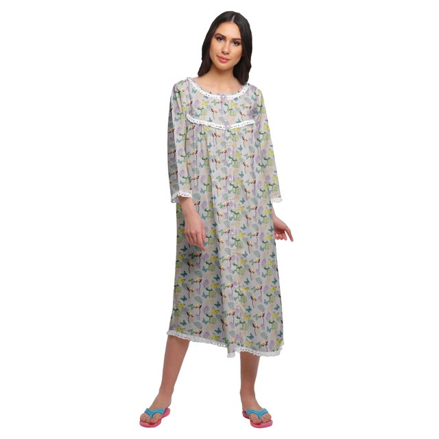 Moomaya Chemise de Nuit Boutonnée en Coton Imprimé pour Femmes, Robe de Nuit d'Allaitement